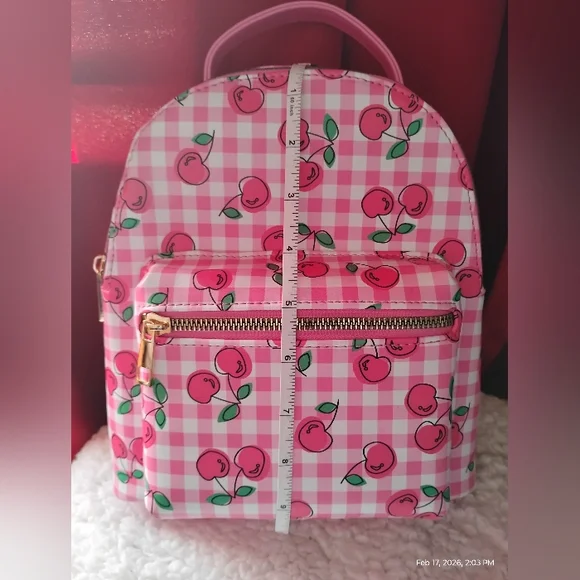 VEGAN LEATHER CHERRY DESIGN MINI BACKPACK - Picture 7 of 10